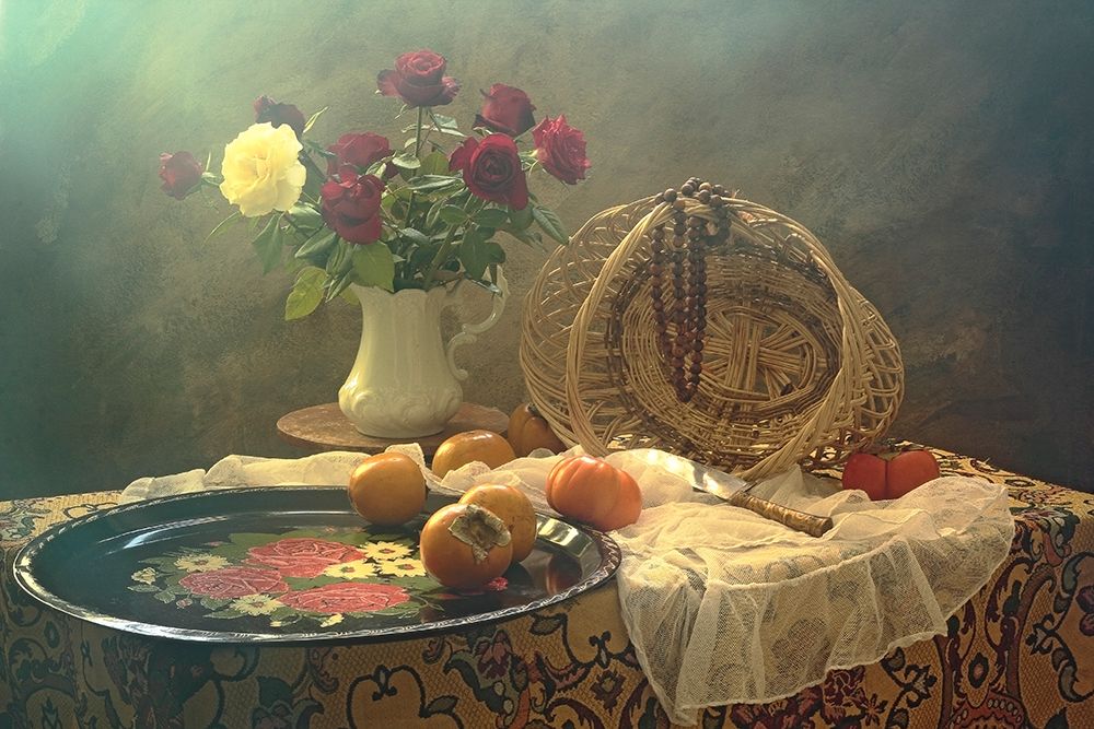 Still Life with tray and Roses art print by UstinaGreen for $57.95 CAD