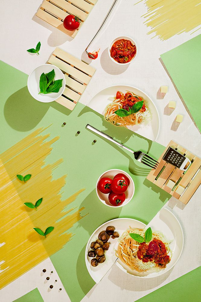 Suprematic Meal: Pasta With Tomato Sauce And Mushrooms art print by Dina Belenko for $57.95 CAD