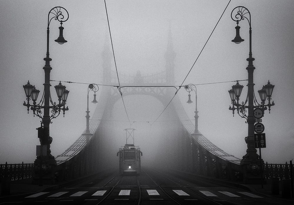 Tram On Foggy Bridge art print by Sergey Davydov for $57.95 CAD
