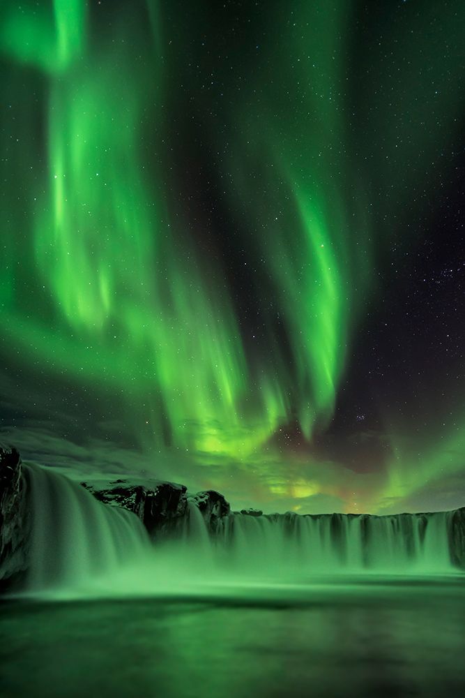 Northern Light On Godafoss art print by Hua Zhu for $57.95 CAD