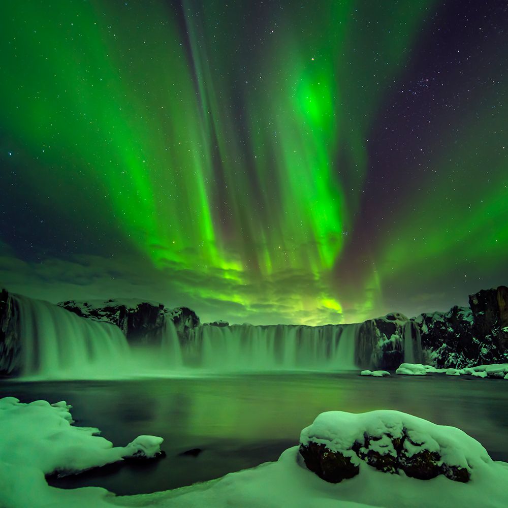 Northern Light Over Godafoss art print by Hua Zhu for $57.95 CAD