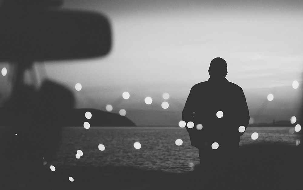 Silhouette Traveler On The Background Of The Water In Evening art print by Aleksandr Sumarokov for $57.95 CAD