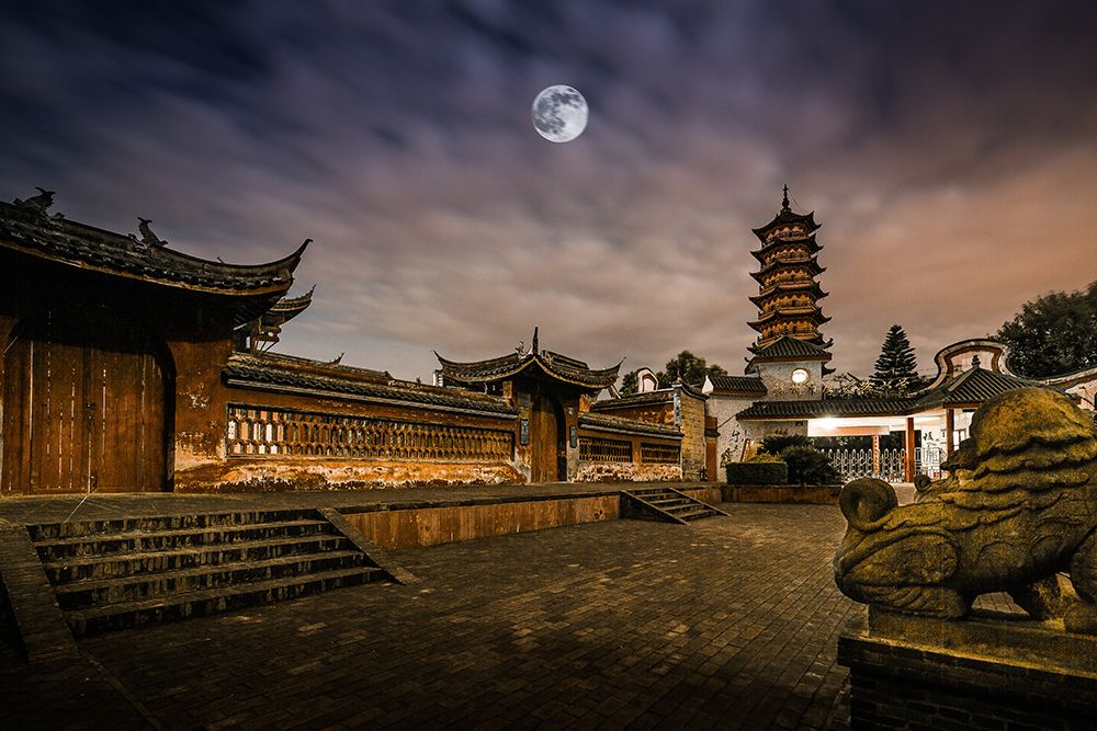 Moonlit Temple Pagoda art print by qiye for $57.95 CAD