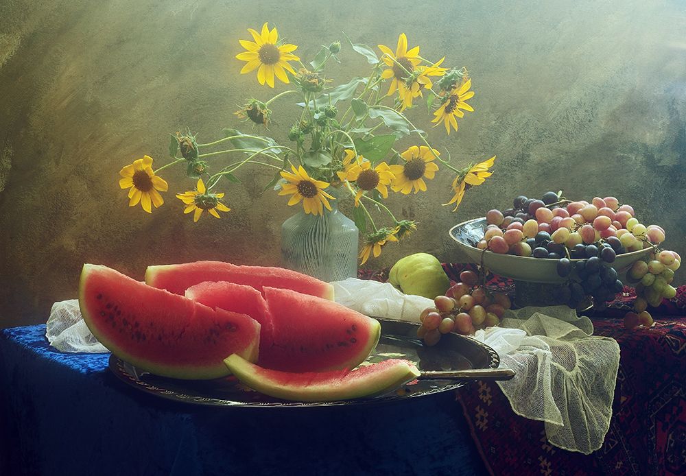 Still Life With Watermelon And Grapes art print by Ustinagreen for $57.95 CAD