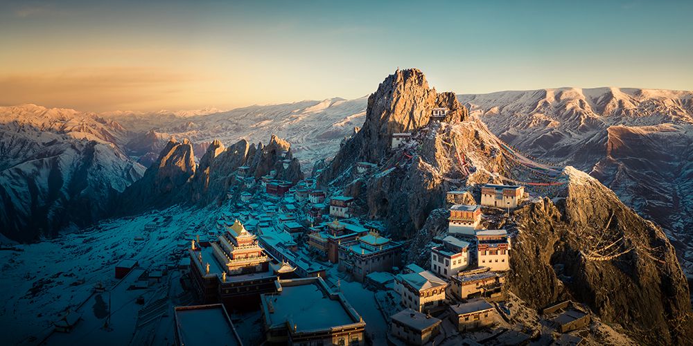 Ancient Peaks Temple art print by Qiye for $57.95 CAD