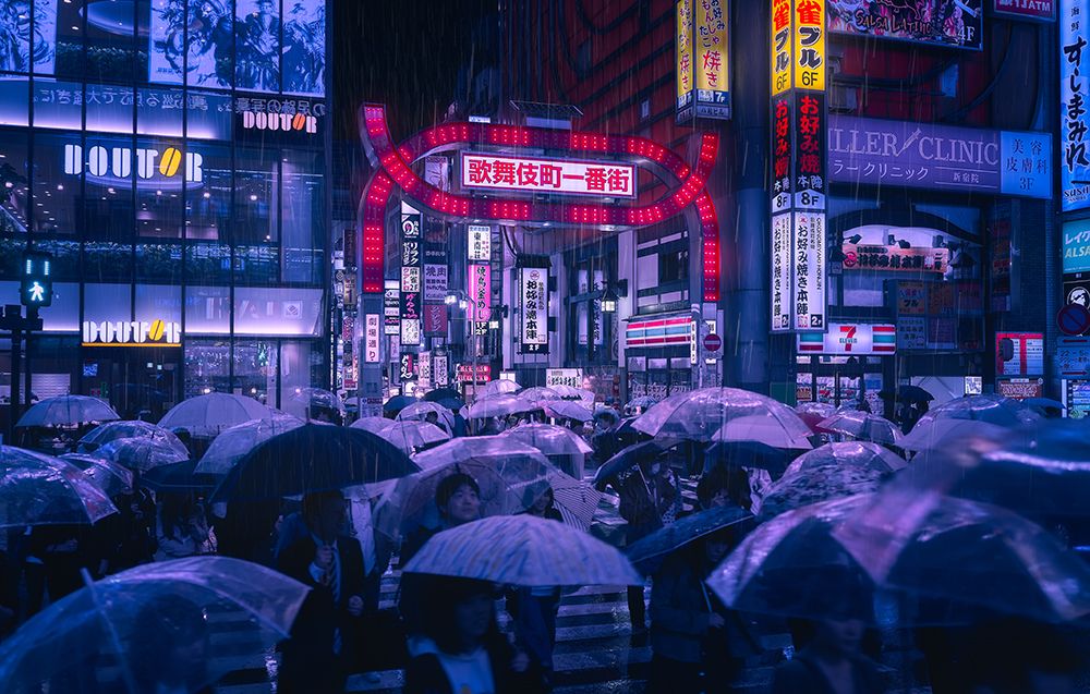 Tokyo Blue Rain art print by de la Javier for $57.95 CAD