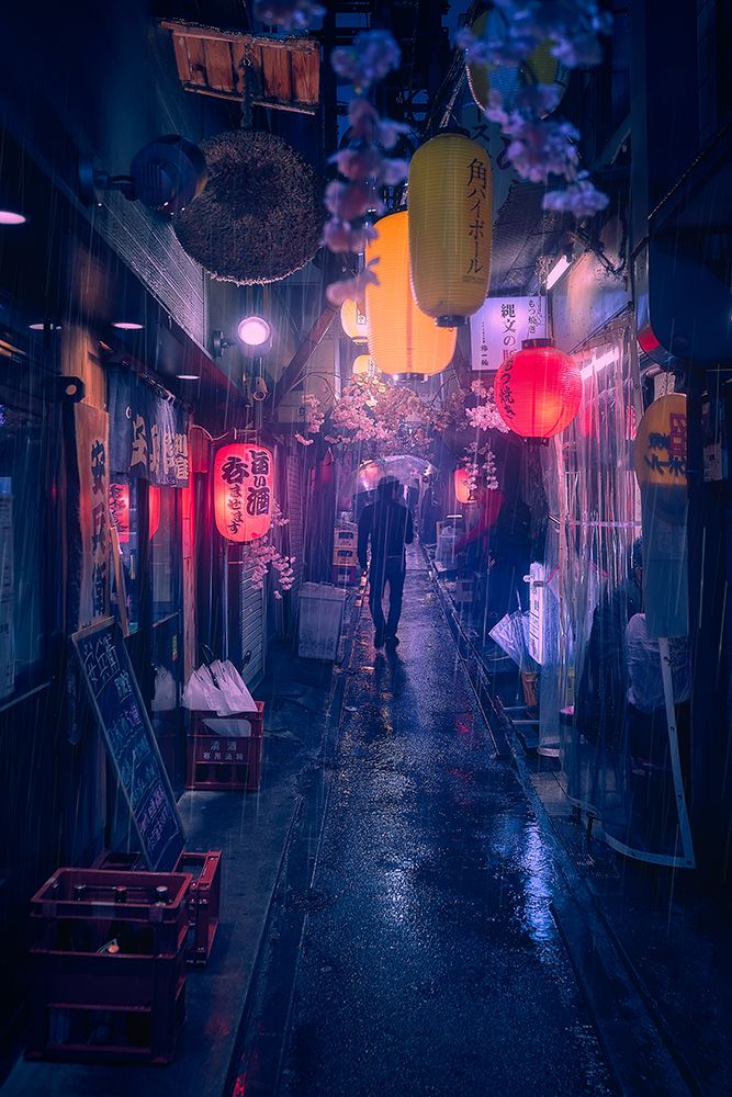Tokyo Blue Rain art print by Javier De La for $57.95 CAD