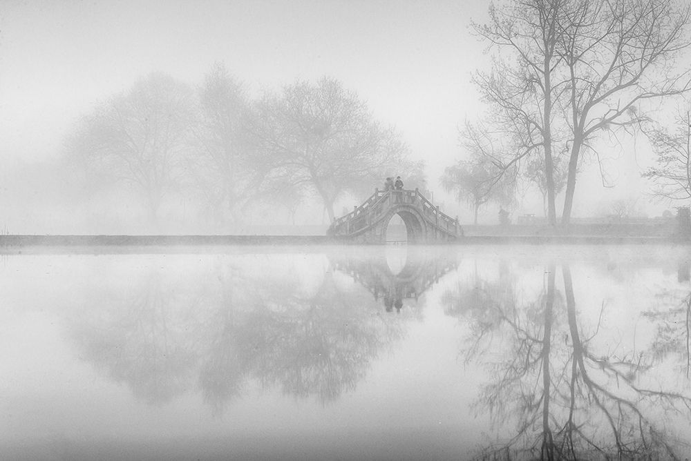Misty Bridge Reflections art print by Chenzhe for $57.95 CAD
