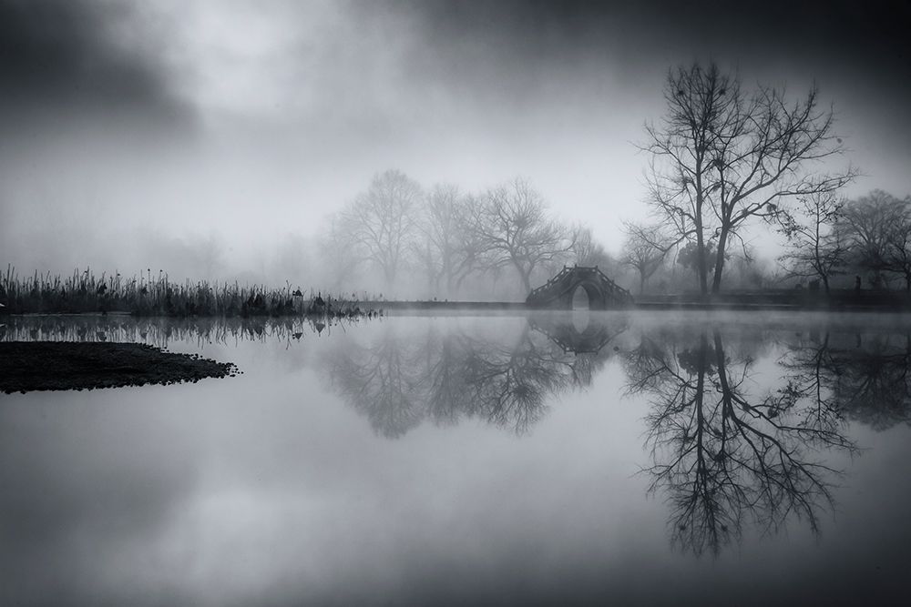 Misty Bridge Reflections art print by Chenzhe for $57.95 CAD