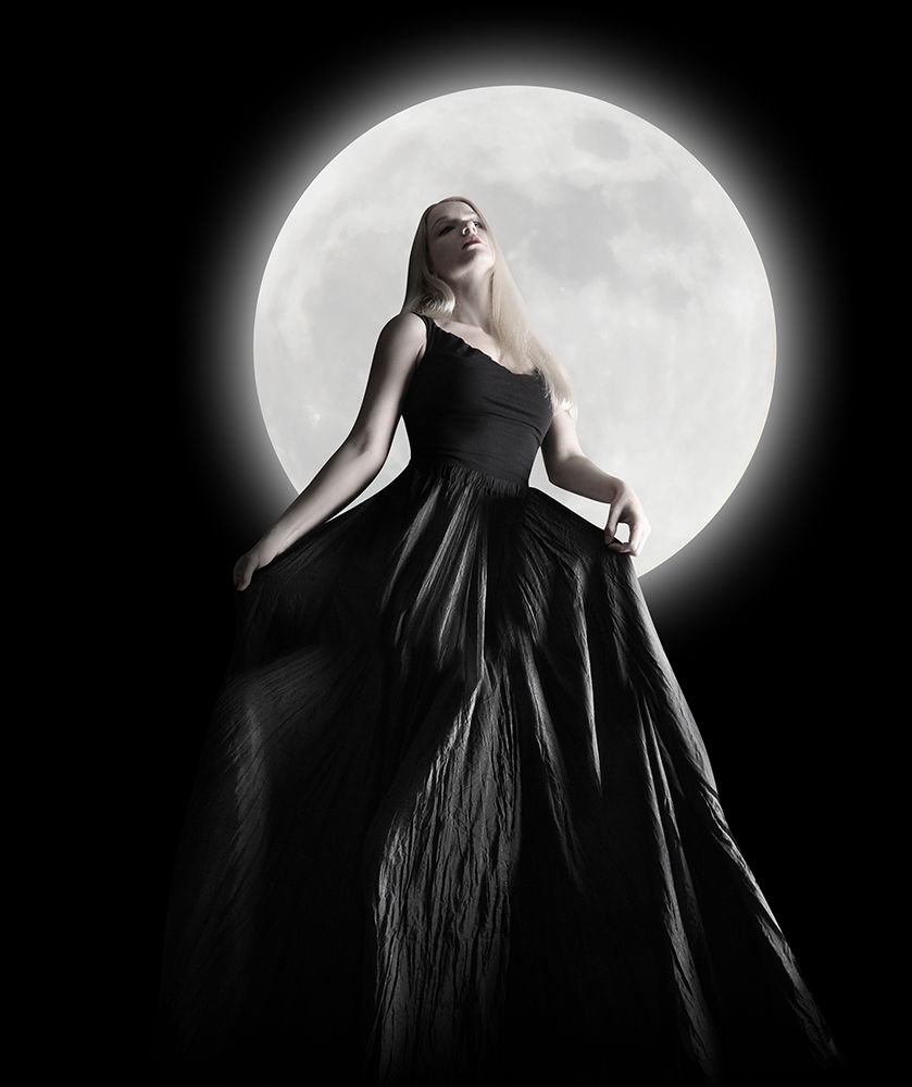 Dark Night Moon Girl with Black Dress art print by Angela Waye for $57.95 CAD