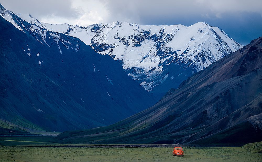 Orange Car Mountain Valley art print by Robert Zhang for $57.95 CAD