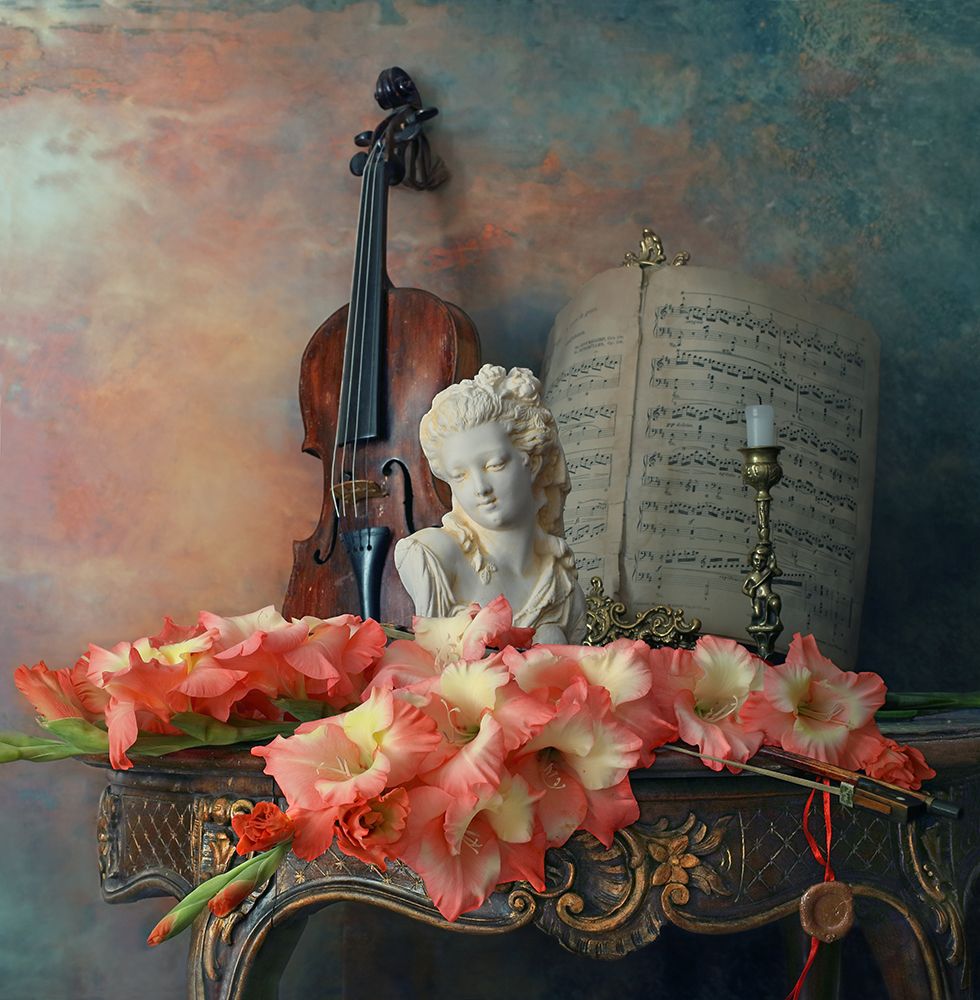 Still Life With Violin And Flowers art print by Andrey Morozov for $57.95 CAD