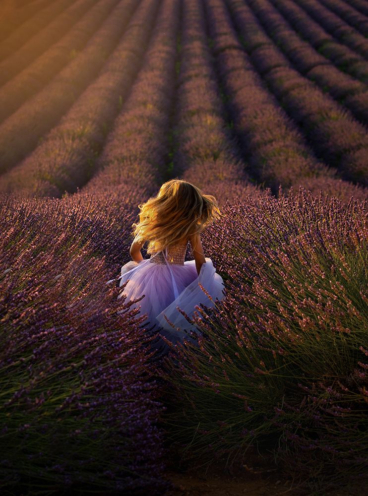 A Girl Running Towards The Flower Field art print by Mei Hu for $57.95 CAD