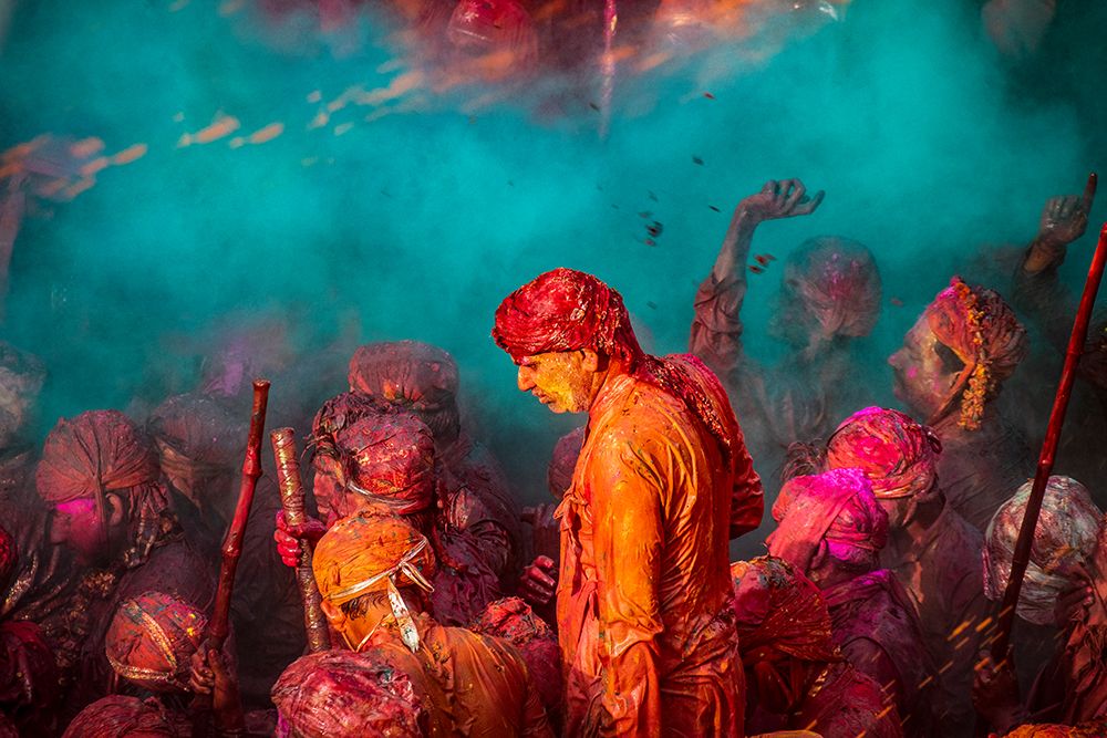 A Blue Hue Over The Singers At The Samaj During Holi art print by Ajit Rana for $57.95 CAD