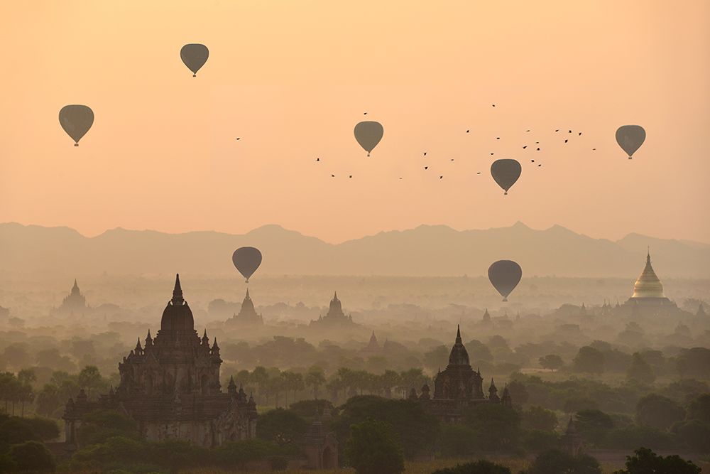 Bagan, balloons flying over ancient temples art print by Sarawut Intarob for $57.95 CAD