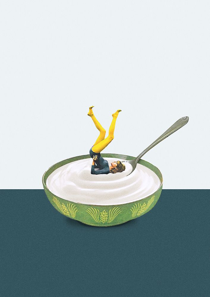 Yoga in my yogurt art print by Maarten Leon for $57.95 CAD