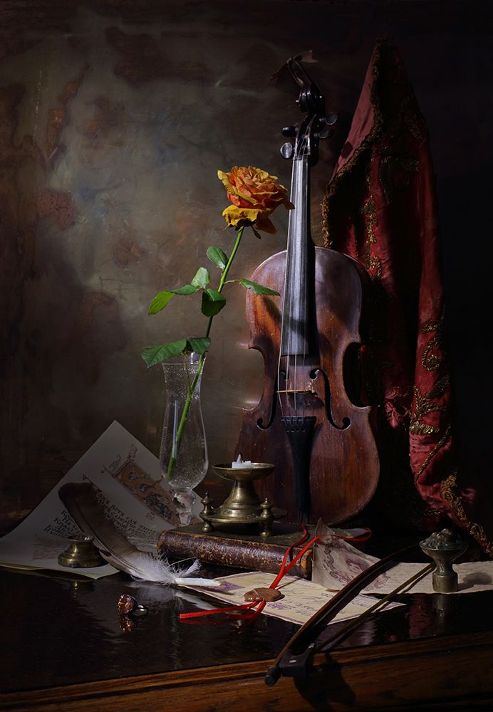 Still Life With Violin And Rose art print by Andrey Morozov for $57.95 CAD