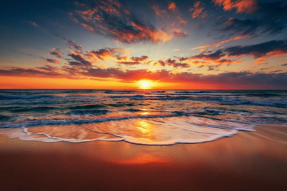 Sunrise on the beach art print by Valentin Valkov for $57.95 CAD