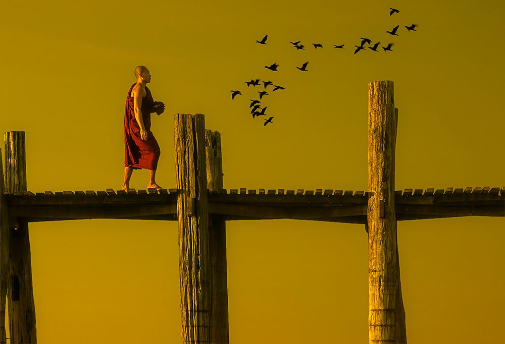 Serene Monk Golden Bridge art print by Gulsen Yilman for $57.95 CAD
