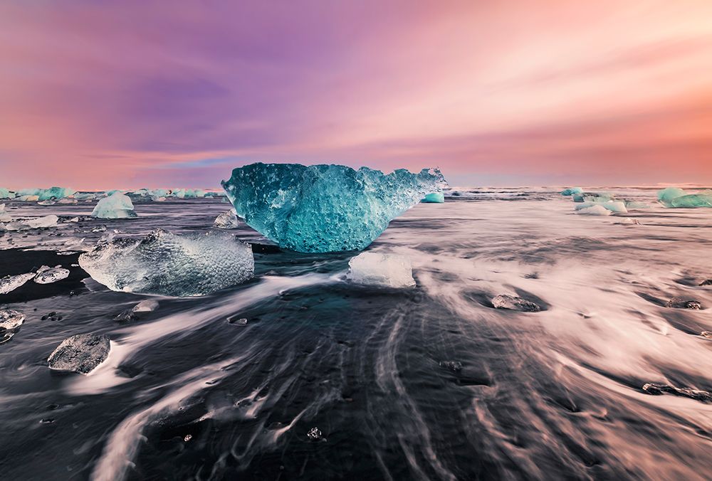 Blue qGemstoneq on black sand beach art print by Wei (David) Dai for $57.95 CAD