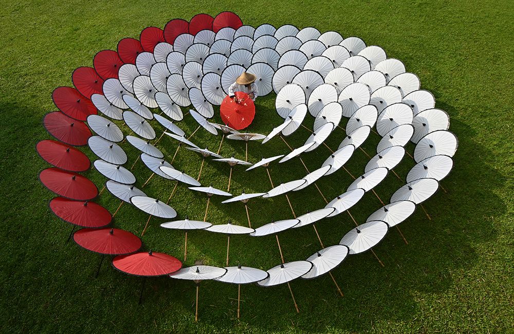 Red A White Umbrellas art print by Rawisyah Aditya for $57.95 CAD