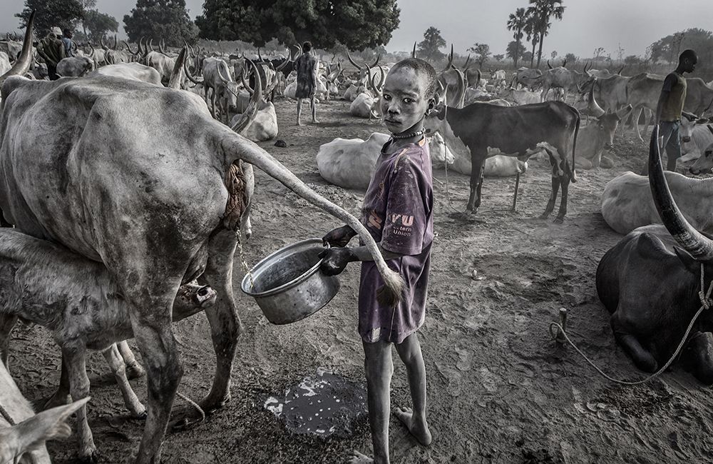 Mundari Child Filling The Container With Cow Urine - South Sudan art print by Joxe Inazio Kuesta for $57.95 CAD
