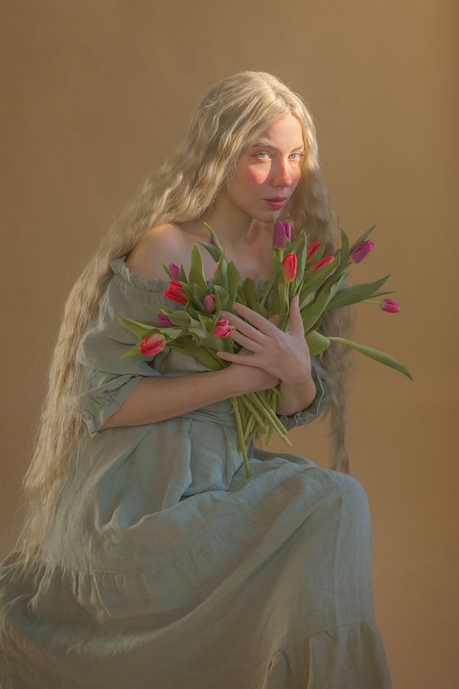 Lady With Flowers art print by Michaela Durisova for $57.95 CAD