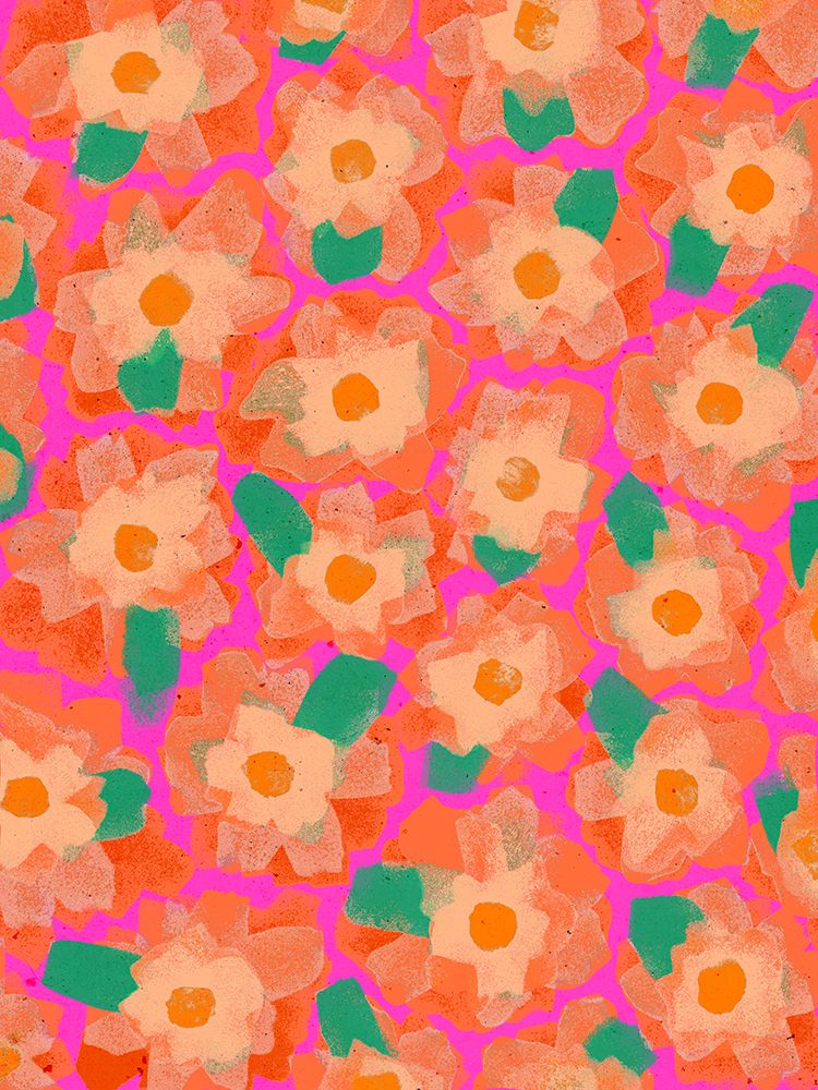 Cute Orange Flower Pattern art print by Treechild for $57.95 CAD