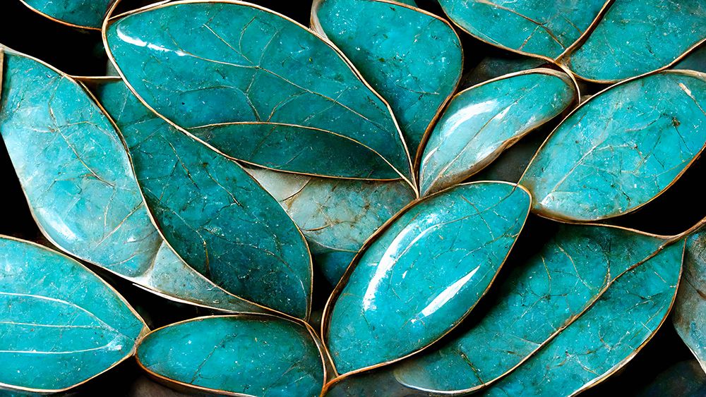 Turquoise Leafs art print by Treechild for $57.95 CAD