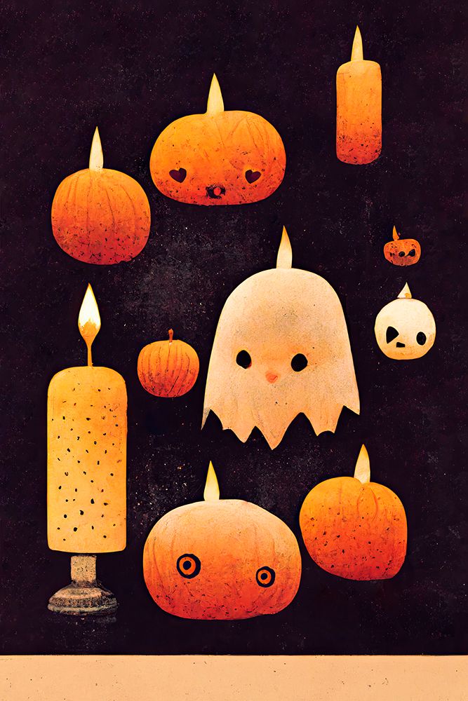 Candles - Pumpkins And A Ghost art print by Treechild for $57.95 CAD