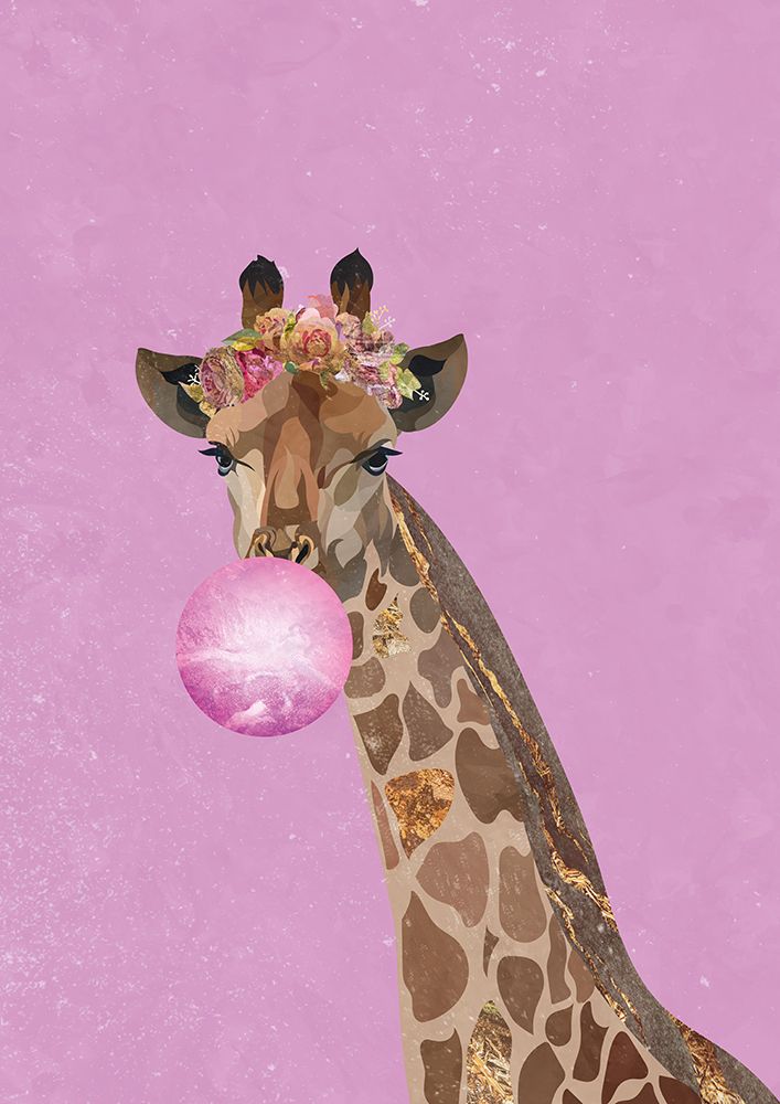 Pink giraffe bubble gum art print by Sarah Manovski for $57.95 CAD
