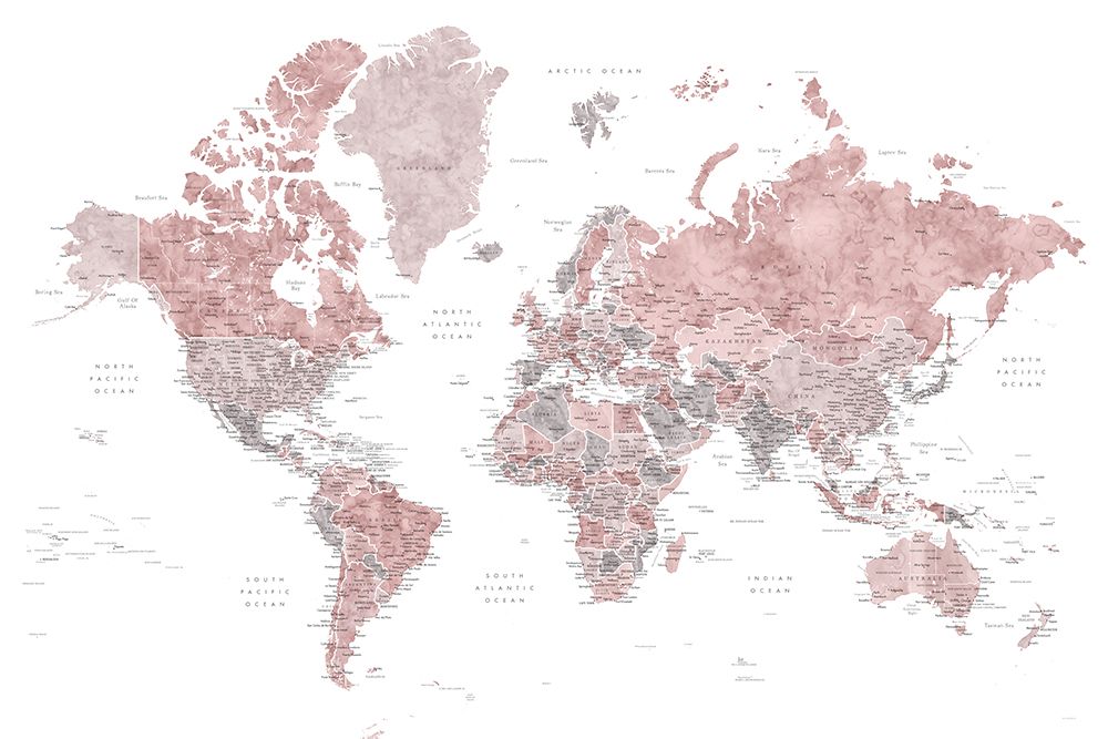Detailed world map with cities, Piper art print by Rosana Laiz Blursbyai for $57.95 CAD