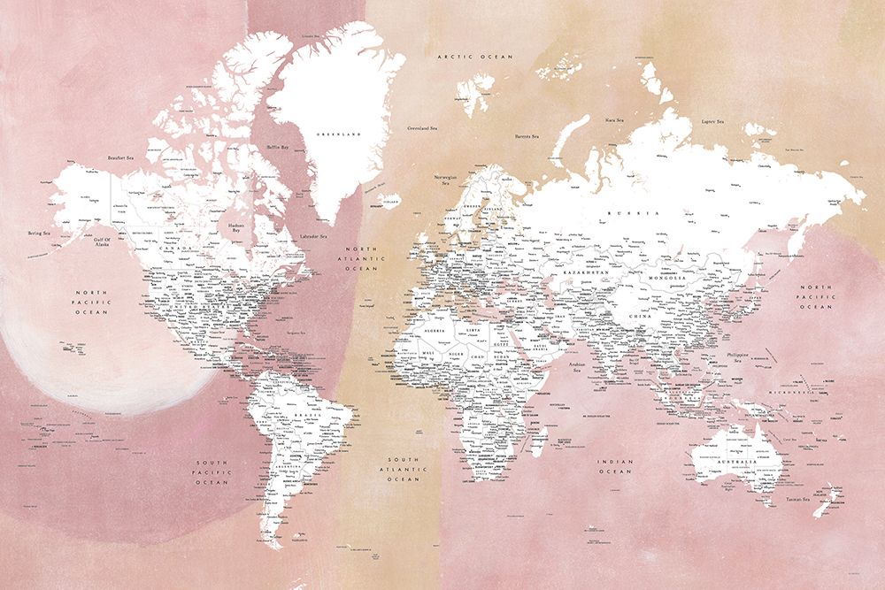 Detailed world map with cities Mizn art print by Rosana Laiz Blursbyai for $57.95 CAD