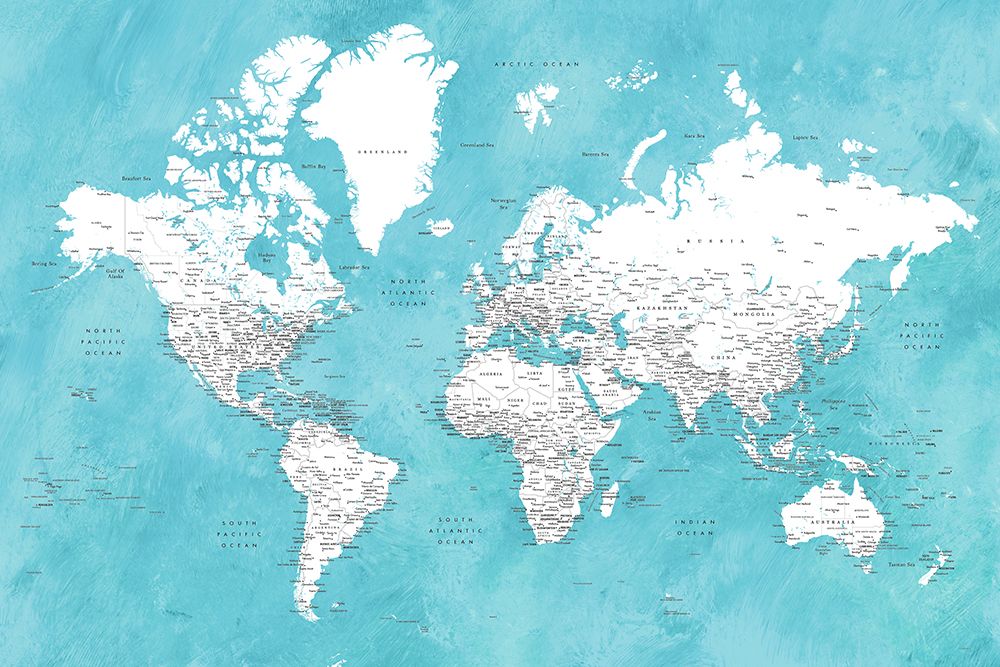 Detailed world map with cities Idrak art print by Rosana Laiz Blursbyai for $57.95 CAD