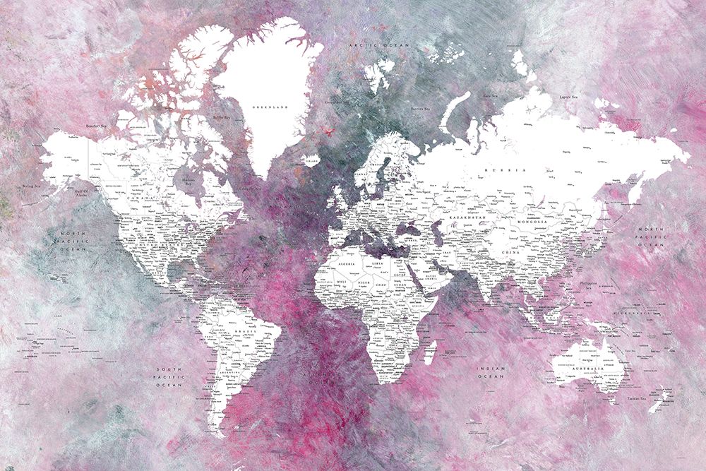 Detailed world map with cities Taliessa art print by Rosana Laiz Blursbyai for $57.95 CAD
