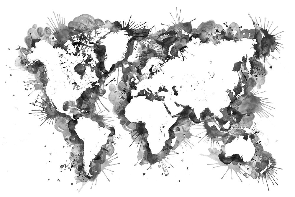 Gray strokes world map art print by Rosana Laiz Blursbyai for $57.95 CAD