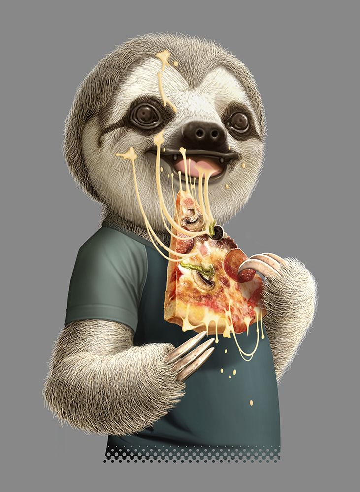 sloth eat pizza art print by Adam Lawless for $57.95 CAD