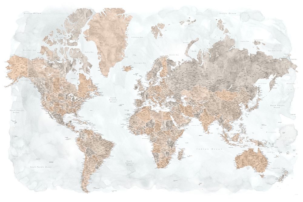 Calista high detail world map art print by Rosana Laiz Blursbyai for $57.95 CAD