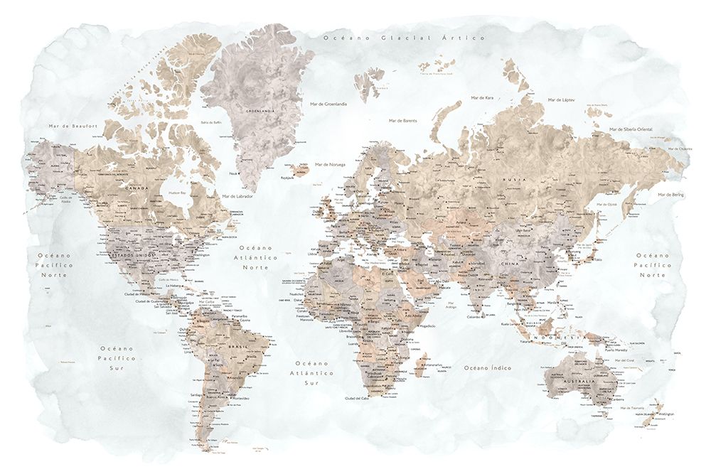 Calista world map in Spanish art print by Rosana Laiz Blursbyai for $57.95 CAD