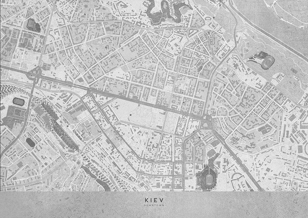 Gray map of Kiev downtown (pre-war) art print by Rosana Laiz Blursbyai for $57.95 CAD