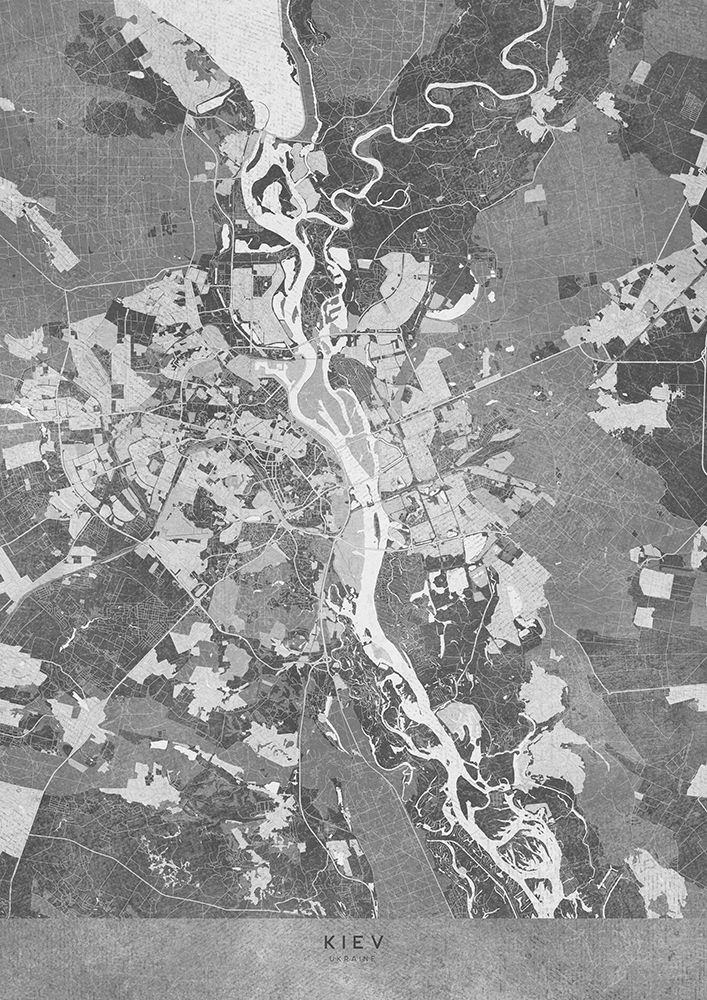 Gray map of Kiev (pre-war) art print by Rosana Laiz Blursbyai for $57.95 CAD