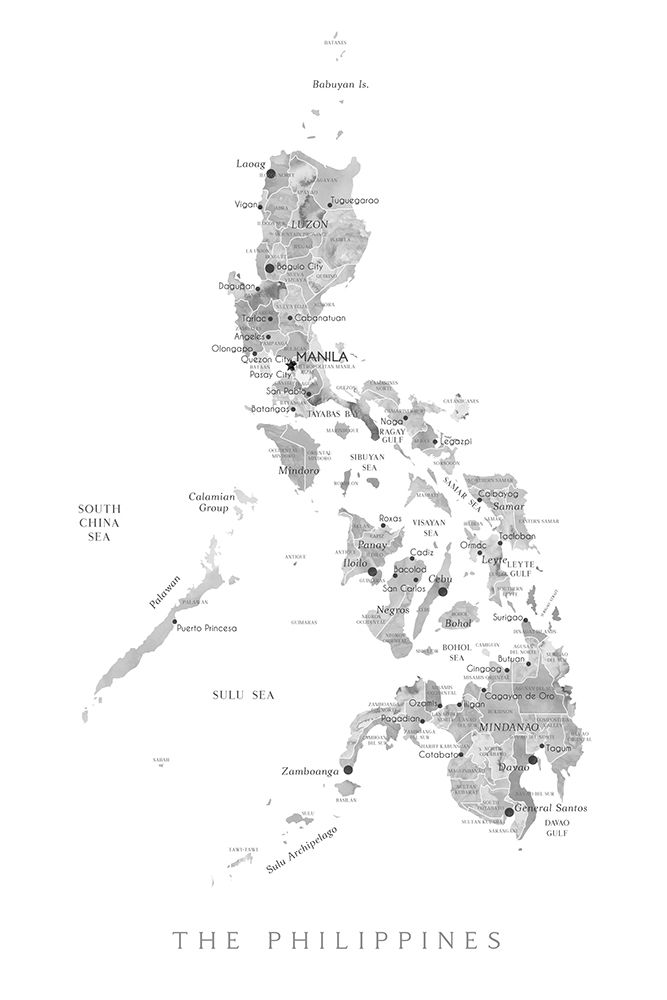 Gray watercolor map of Philippines art print by Rosana Laiz Blursbyai for $57.95 CAD