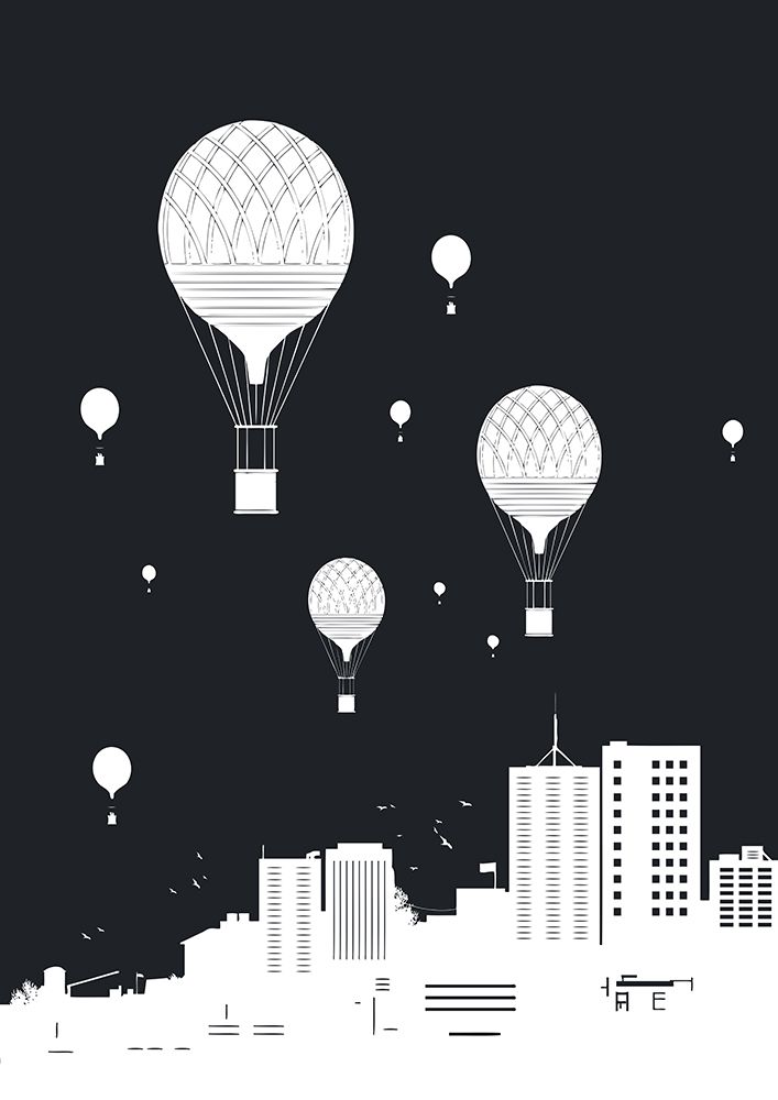 Balloons and the city art print by Balazs Solti for $57.95 CAD