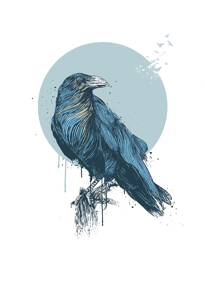 Blue crow art print by Balazs Solti for $57.95 CAD
