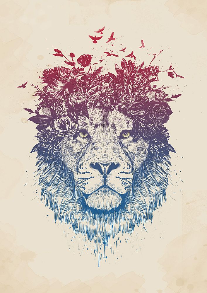 Floral lion art print by Balazs Solti for $57.95 CAD