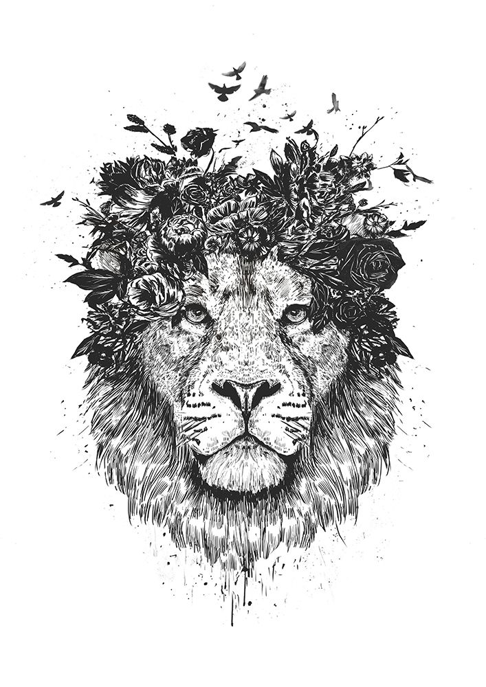 Floral lion (bw) art print by Balazs Solti for $57.95 CAD