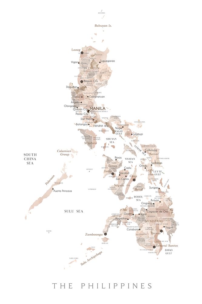 Taupe watercolor map of Philippines art print by Rosana Laiz Blursbyai for $57.95 CAD