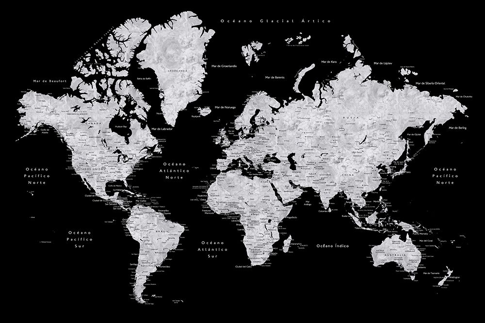 Eban world map in Spanish art print by Rosana Laiz Blursbyai for $57.95 CAD