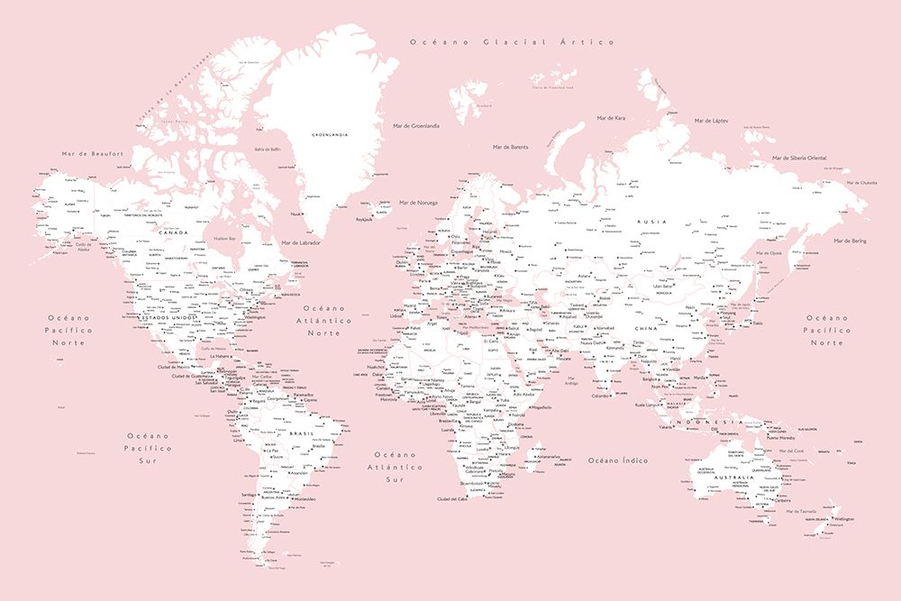 Leire world map in Spanish art print by Rosana Laiz Blursbyai for $57.95 CAD