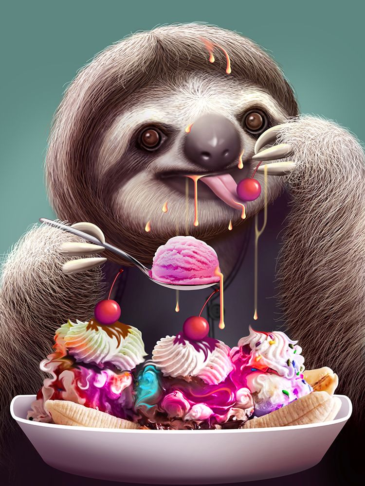 SLOTH ENJOYING ICE CREAM art print by Adam Lawless for $57.95 CAD